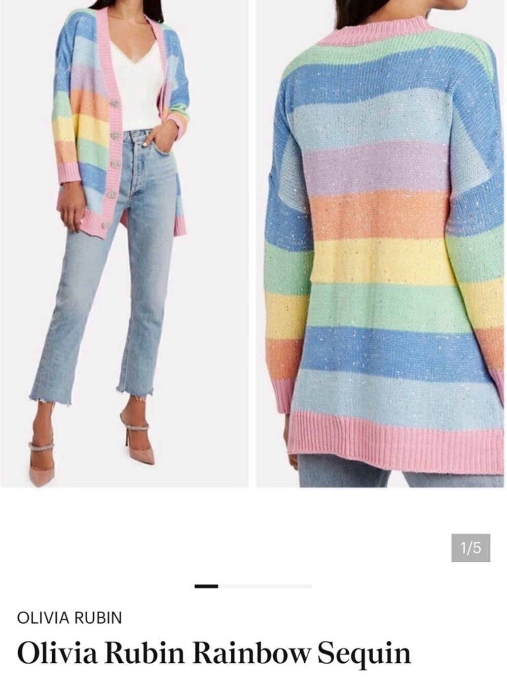 Olivia Rubin Rainbow Striped Sequin Cardigan - Pastel Multi size small